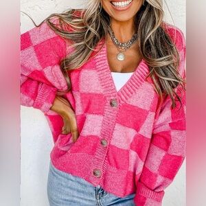 SHEIN Pink Plaid Women's Cardigan